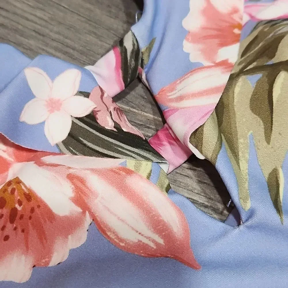 EUC Kona Sol Blue Floral Ruffle One Piece Swimsuit